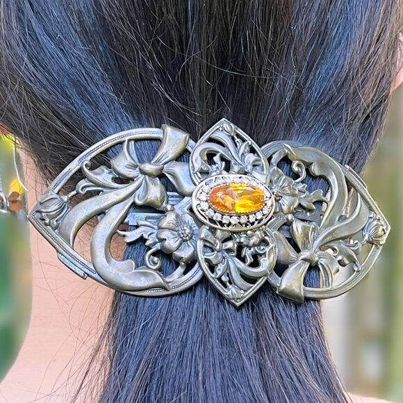 🆕 OOAK Handmade Art Nouveau Deco Hair Clip | Martelli Glass | French Clip - Picture 2 of 5